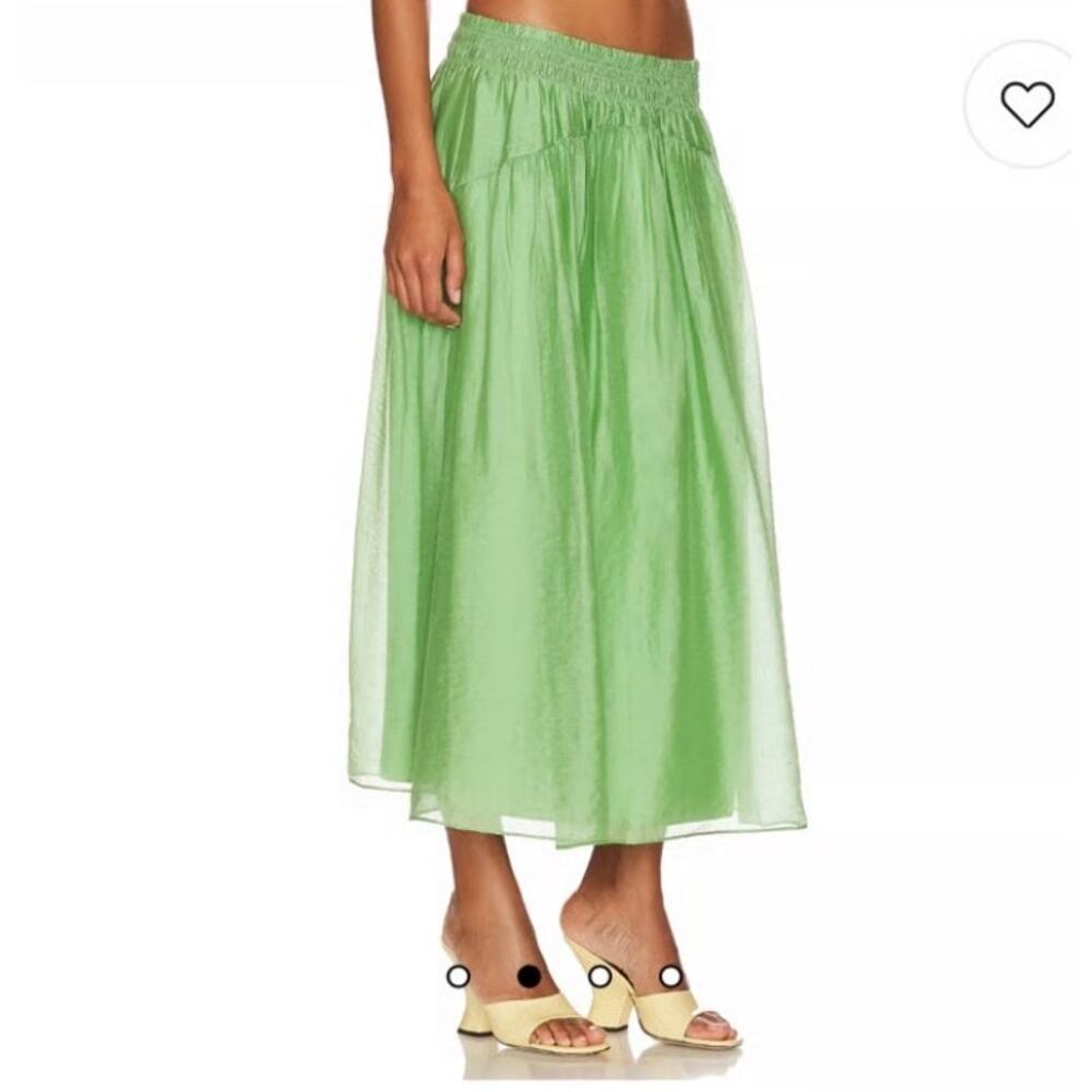 Vince NEW Smocked waist gathered midi skirt sprout green size L capsule luxury
